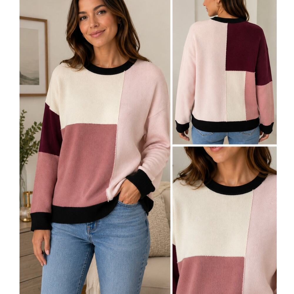 Kate Spade New York Colorblock Wool Cashmere Sweater Medium Preppy Pink